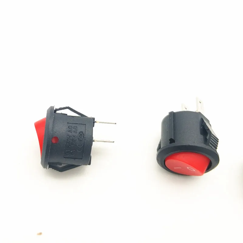 Switch Rocker Circular Power Red Button 6A 250V Panel Openings 20mm Plastic Push 2Pin for Battery on Off