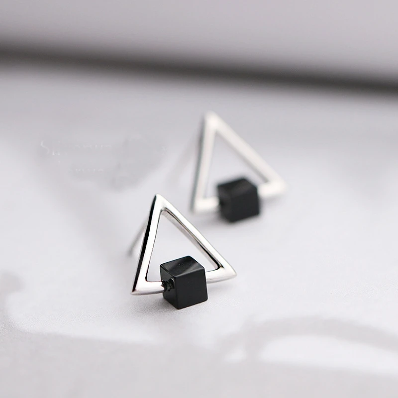 Triangle Square Black Elegant Korea Silver Color Trendy Female Stud Earrings For Women Girl Luxury Jewelry Party Gift