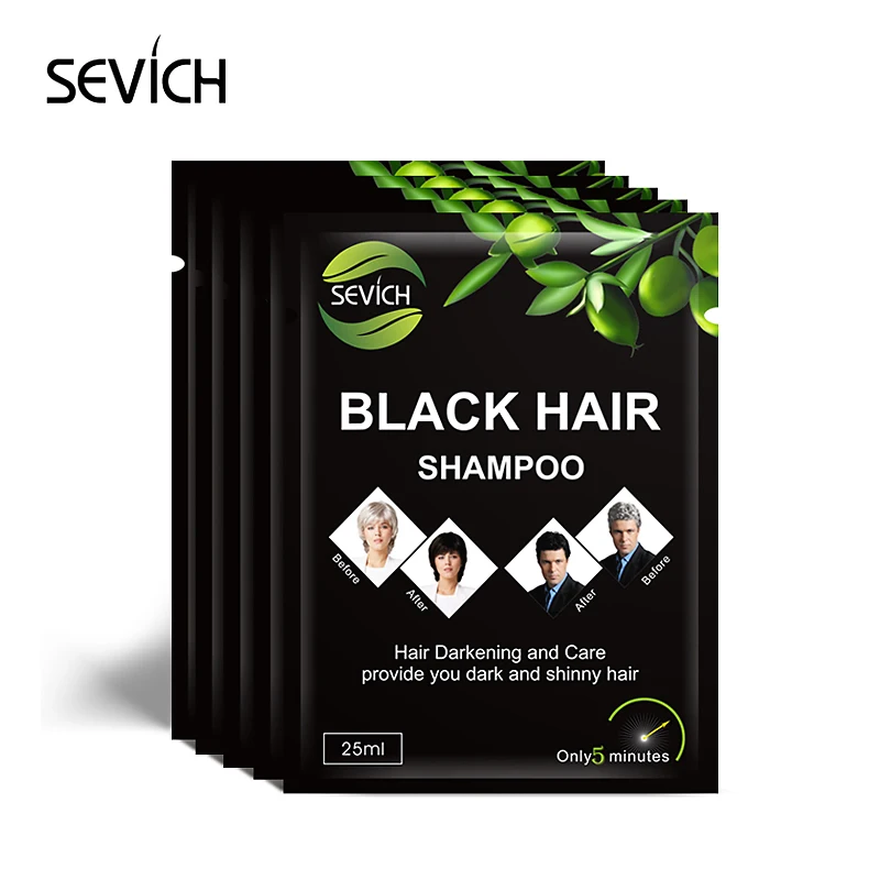 5pcs/lot Sevich Black Hair Shampoo Fast Dye Grey White to Black Only 5 Minutes Noni Plant Essence Natural Lasting Months