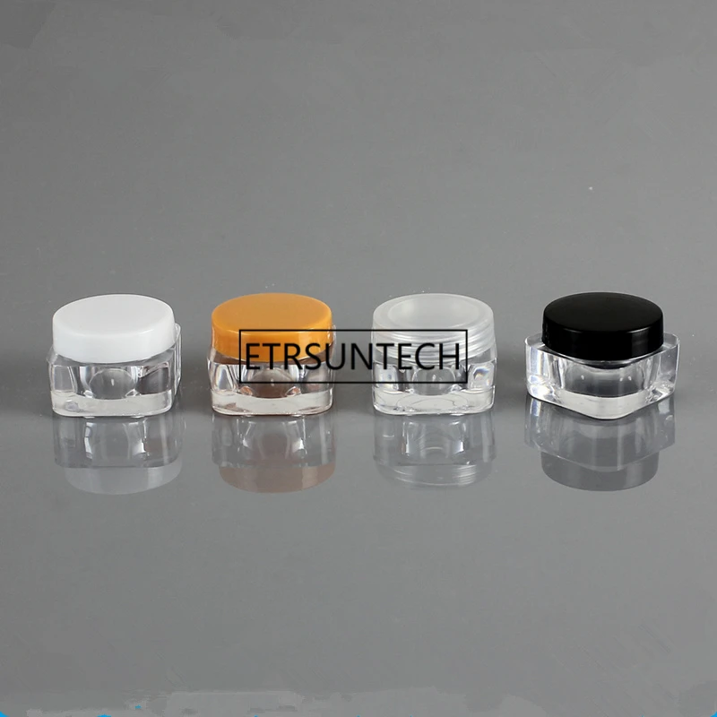 

5g Square Bottom Plastic Cosmetic Jar Empty Sample Containers Color Caps Clear Jars for Cream Repacking Tool F1343