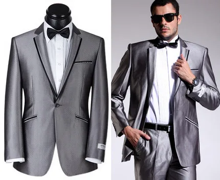 Free ship 100%real spring season mens silver grey 80%wool 20%polyester tuxedo jacket suit /event/stage performance