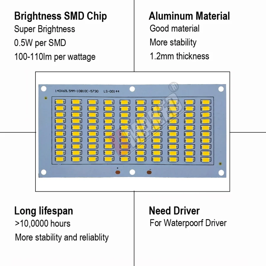 10 Uds. PCB de inundación LED de potencia completa 20W 30W 50W 70W 100W SMD5730 placa PCB led, fuente de placa de aluminio para reflector de lámpara exterior