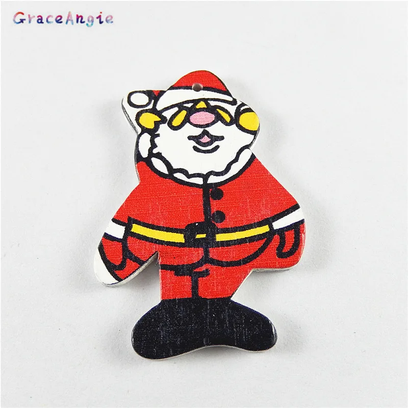 GraceAngie 20pcs Wood Cool Christmas Santa Claus Necklace Pendant charm Bracelet Finding DIY For Jewelry Making Accessories