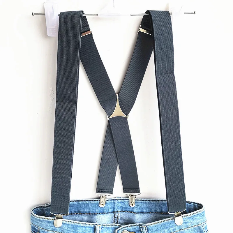 L XL XXLsize Dark gray men's suspender 3.5 cm width adjustable elastic X back  clips on pants braces for men and women