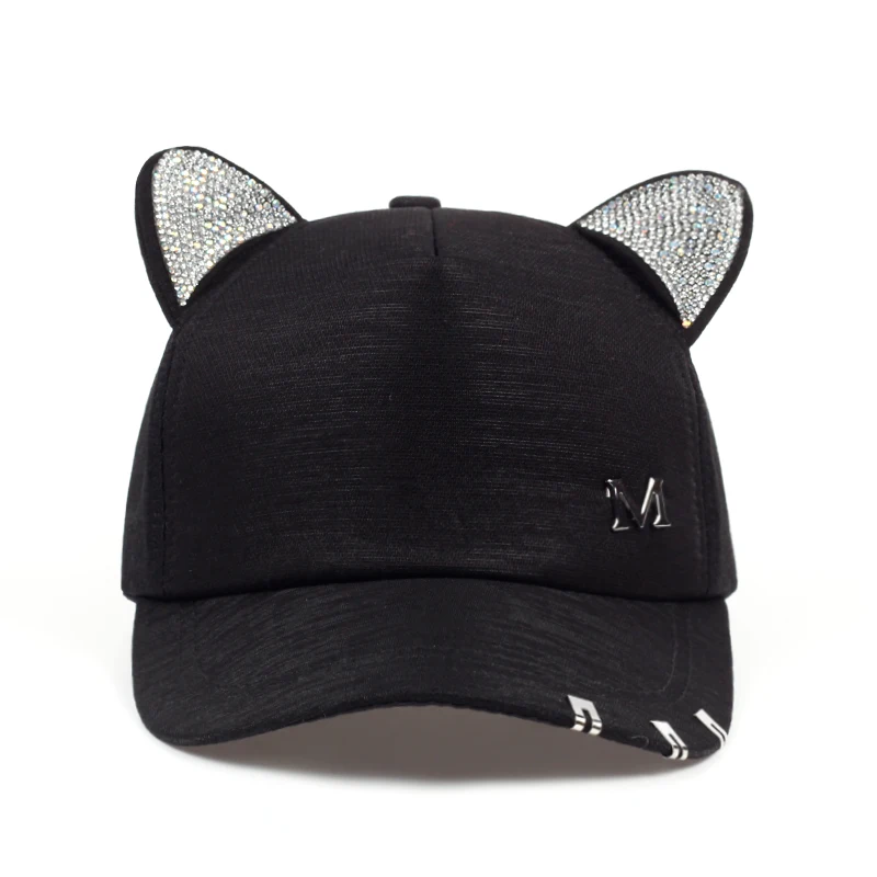 2019 new meow Women\'s Summer fall black white Pink hat Cat ears Cat Baseball cap with rings and lace cute girl hat