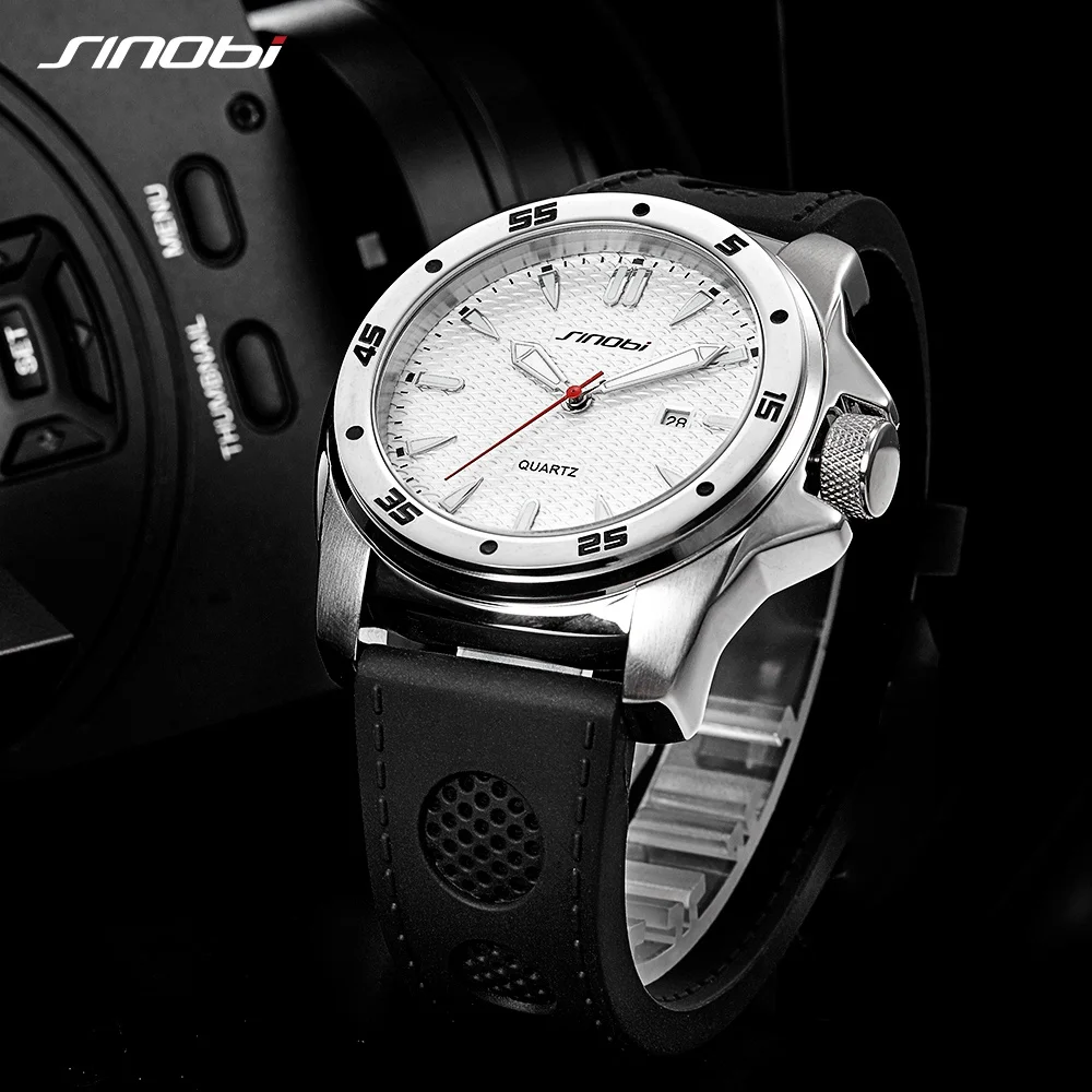 SINOBI Sport Waterproof Watch Men Top Brand Luxury Stainless Steel Relogio Masculino Silicone Band Quartz Geneva Watches Saat