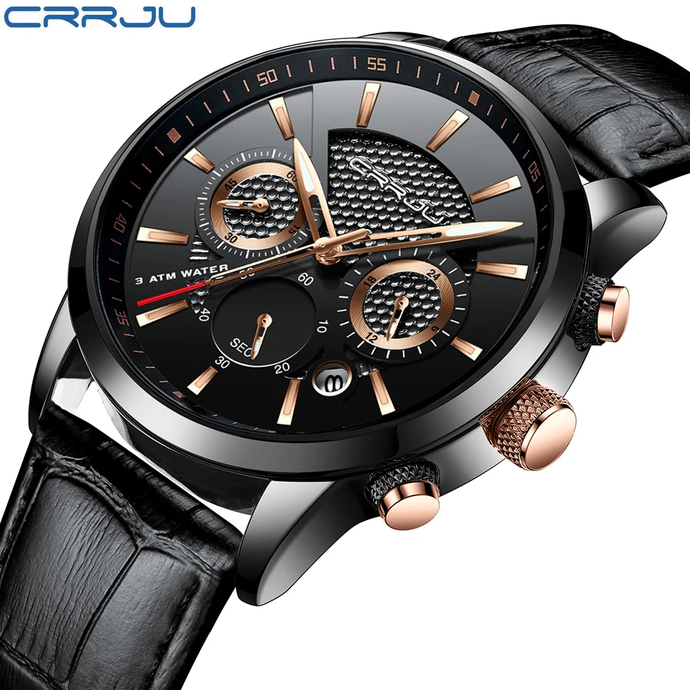 reloj hombre 2018 CRRJU Fashion Watch Men Leather Belt Top Luxury Military Quartz Wristwatches Waterproof Outdoor Sports Watches