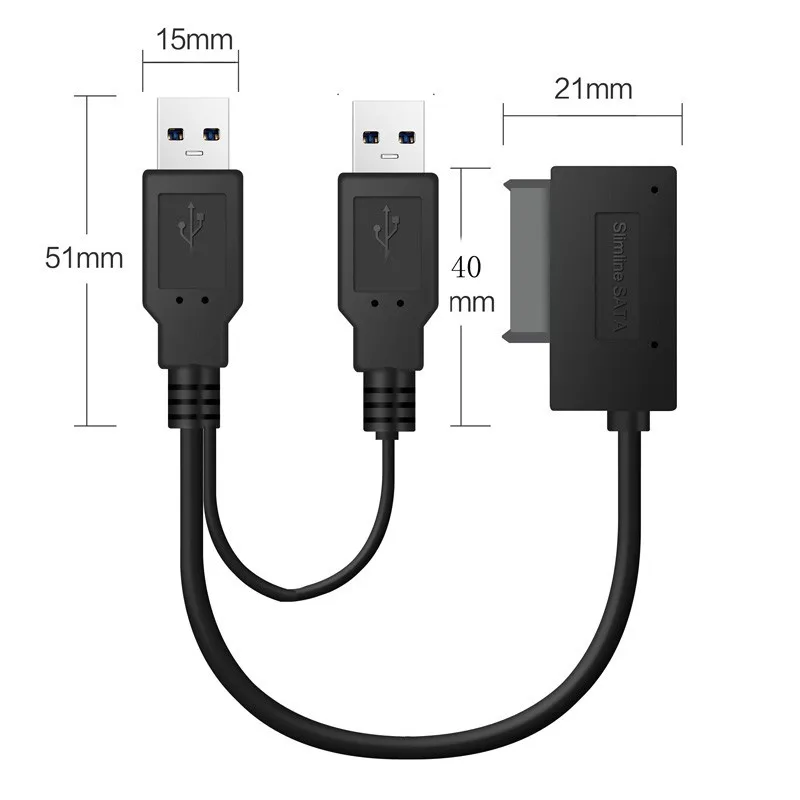 USB 2.0 to 6 7 13Pin Slimline Slim SATA Cable with External USB2.0 Power Supply for Notebook Laptop CD-ROM DVD-ROM ODD