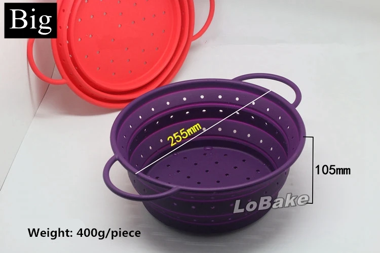 

Big Size folding applicable draining silicone basket with handle fruit vegetable tools easily taking for home & outdoor cooking