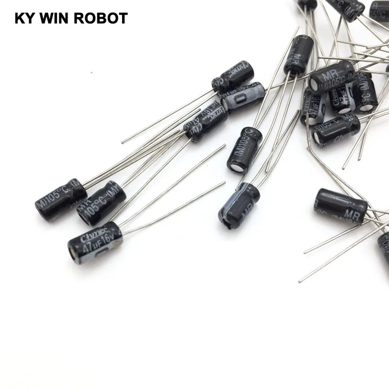 50 sztuk/partia 47UF 16V 10mf 105C 4X7mm aluminiowy kondensator elektrolityczny 16V47UF promieniowy przewód 50 sztuk