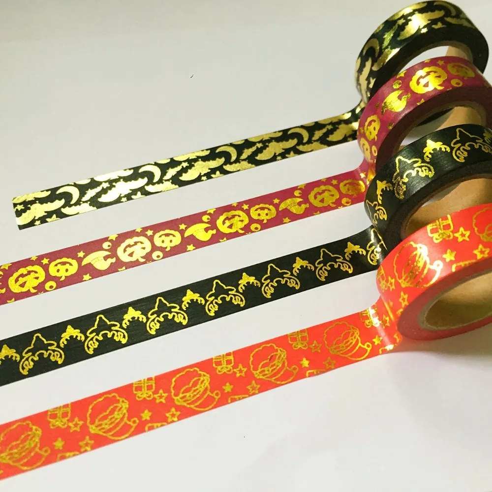 

Free shipping Lovely 15mm*10m golden foil washi paper tape/Bat and Pumpkin and Deer and Santa Claus masking washi tape