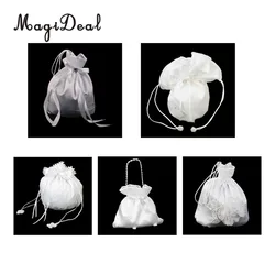 MagiDeal Satin Pearl Rhinestone Wedding Bridal Flowers Girls Dolly Bag Handbag Wedding Party Favors Gifts Candy Bag