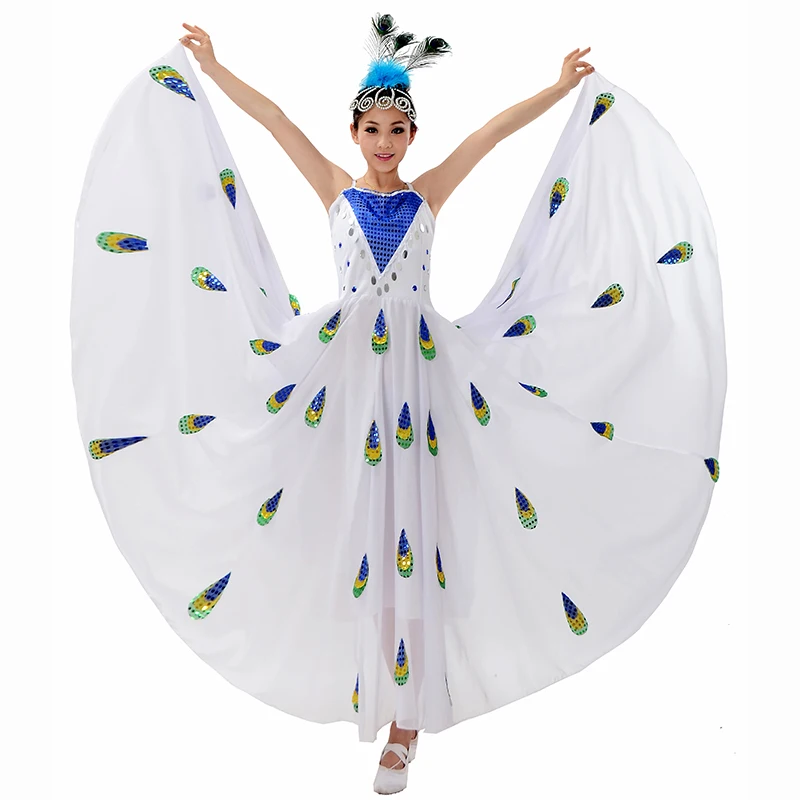 Minoria branco pavão traje dai vestido saia da performance vestuário suspensórios lantejoulas chiffon