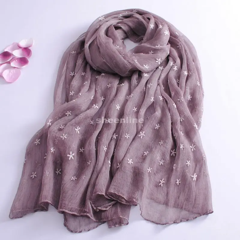 14 Colors High Quality Double Layer Silk Organza Long Scarf  Autumn Winter All-match Embroidery Warm Wrap Ethnic Pashmina