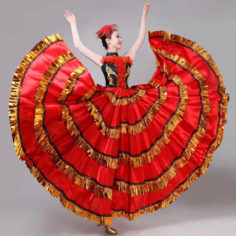 Red Spanish Large Swing Dress Opening Dance Full-skirt Flamengo Spanish Stage Dance Female Costume Chorus Performance Dress H558