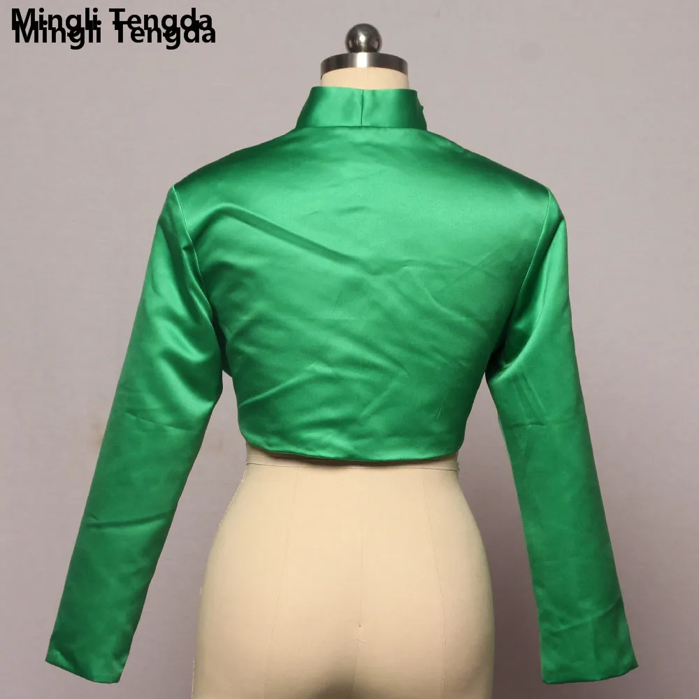 Mingli Tengda Stain Green Wedding Bolero okłady narzutka ślubna Cape Mariage długie rękawy Bolerko ślubne narzutka Bolerko Damskie