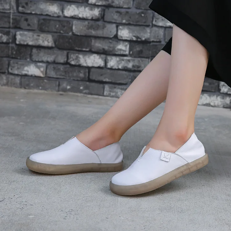 WOIZGIC Women Mother Female Ladies Shoes Flats Loafers Cow Genuine Slip On Leather Pigskin Retro Superstar 34-41 ZDA-1021