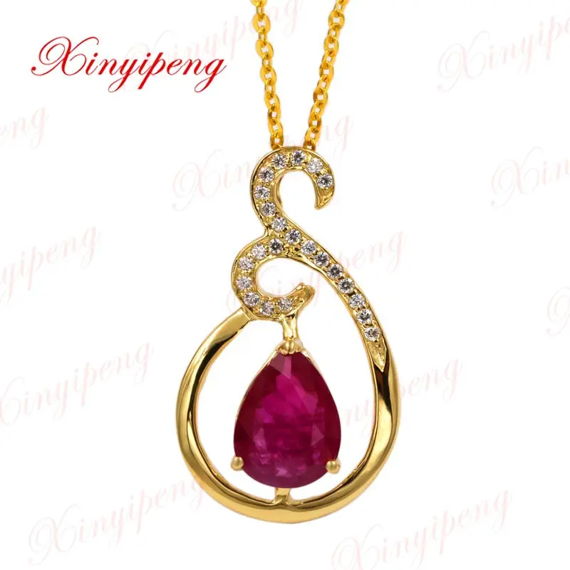 

Xin yi peng 18 k yellow gold inlaid 2.05 carat natural ruby pendant women pendant 8 * 10 mm fine