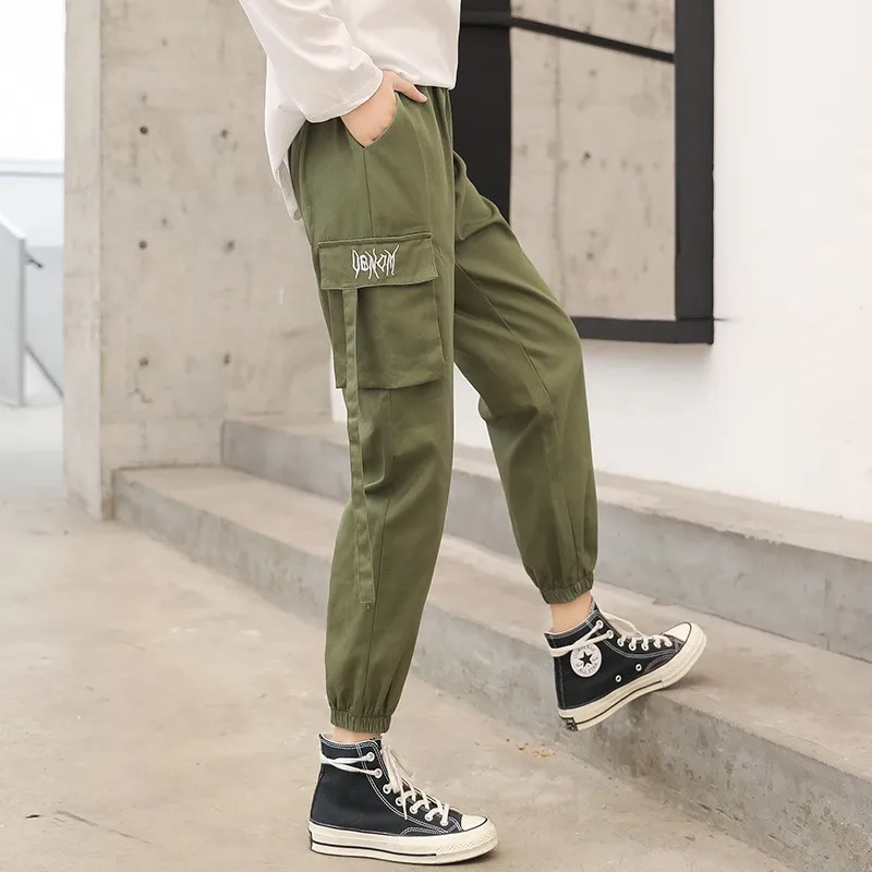 

Women's High Waist Harem Pants Black Hip Hop Loose Streetwear Pockets Solid Trousers Female 2019 Spring Ladies Bottoms