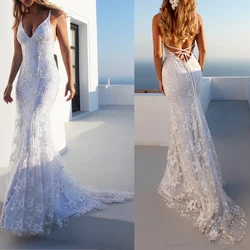 Women Party Long Dress Summer White Sexy Lace Dress V Neck Backless Lace Up Maxi Bodycon Dresses Vestidos verano 2026 Gift