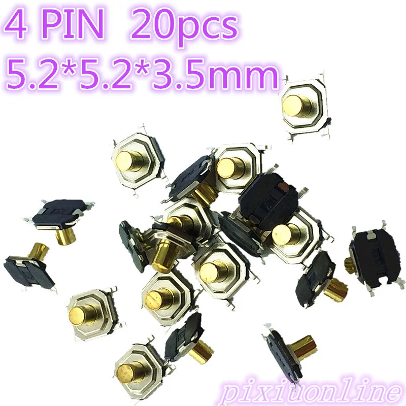 

G67 High Quality 20pcs 5.2*5.2*3.5mm 4 PIN SMT Metal Tactile Push Button Switch Tact Switch