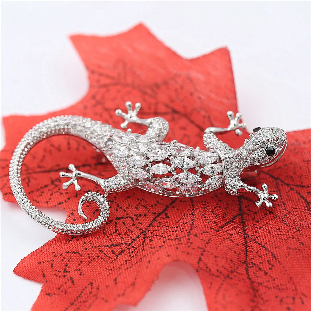 

Boutique brooch Copper Cubic Zircon Cute Animal Gecko Brooch Fashion Jewelry Luxury Men's Jackets Western Decorations