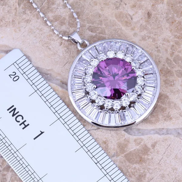 Purple Cubic Zirconia White CZ Jewelry Sets Earrings Pendant Ring Size 6 / 7 / 9 / 10 S0017