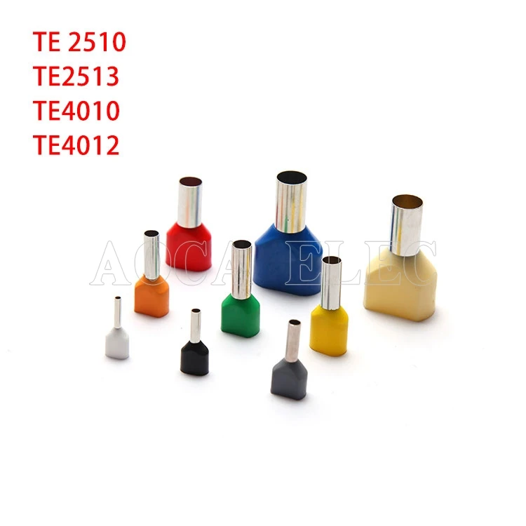 

1000PCS TE2510 TE2513 TE4010 double tube type pre insulated splicel cold pressed terminal two line connection wiring copper nose