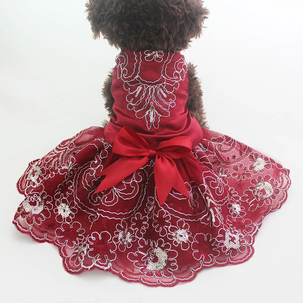 XKSRWE Dog Cat Wedding Dress Tutu Princess Pet Puppy Dresses Embroidery&Bow Clothes Apperal 3 Colours