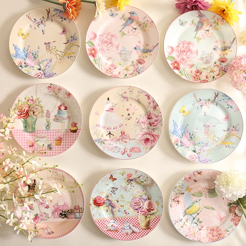 Europe Rural Bone China Cake Plates/Porcelain Bowl Pastry/Fruit Tray/Ceramic Tableware/Steak Dinner Dish Decoration, 8\