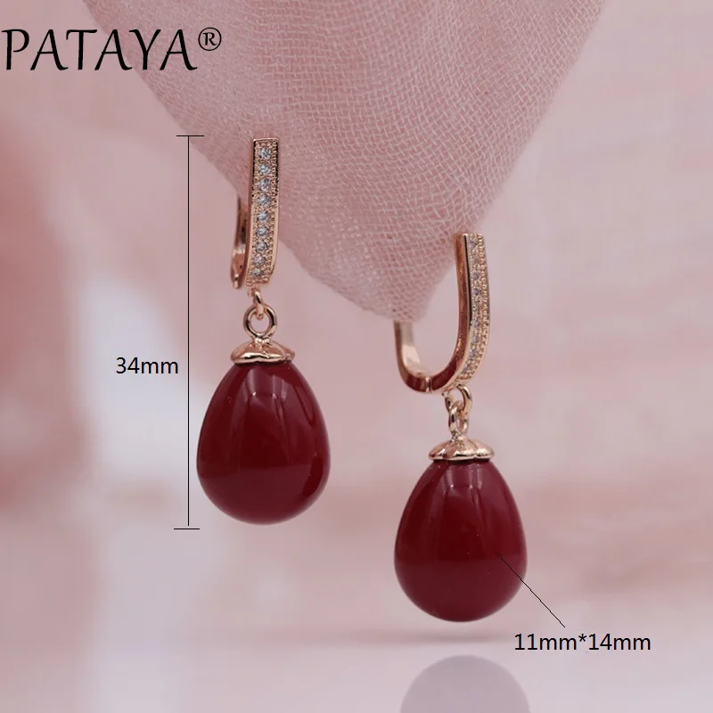 PATAYA New 585 Rose Gold Color Women Wedding Jewelry Faux Shell Oval Pearls Multicolor Long White Natural Zircon Dangle Earrings