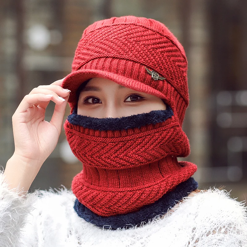 

Girls Warmth-preserving Hats Women's Wool Cap Knitted Duck Tongue Cap By Bicycle with Plush and Thick Face-covering Cap A137