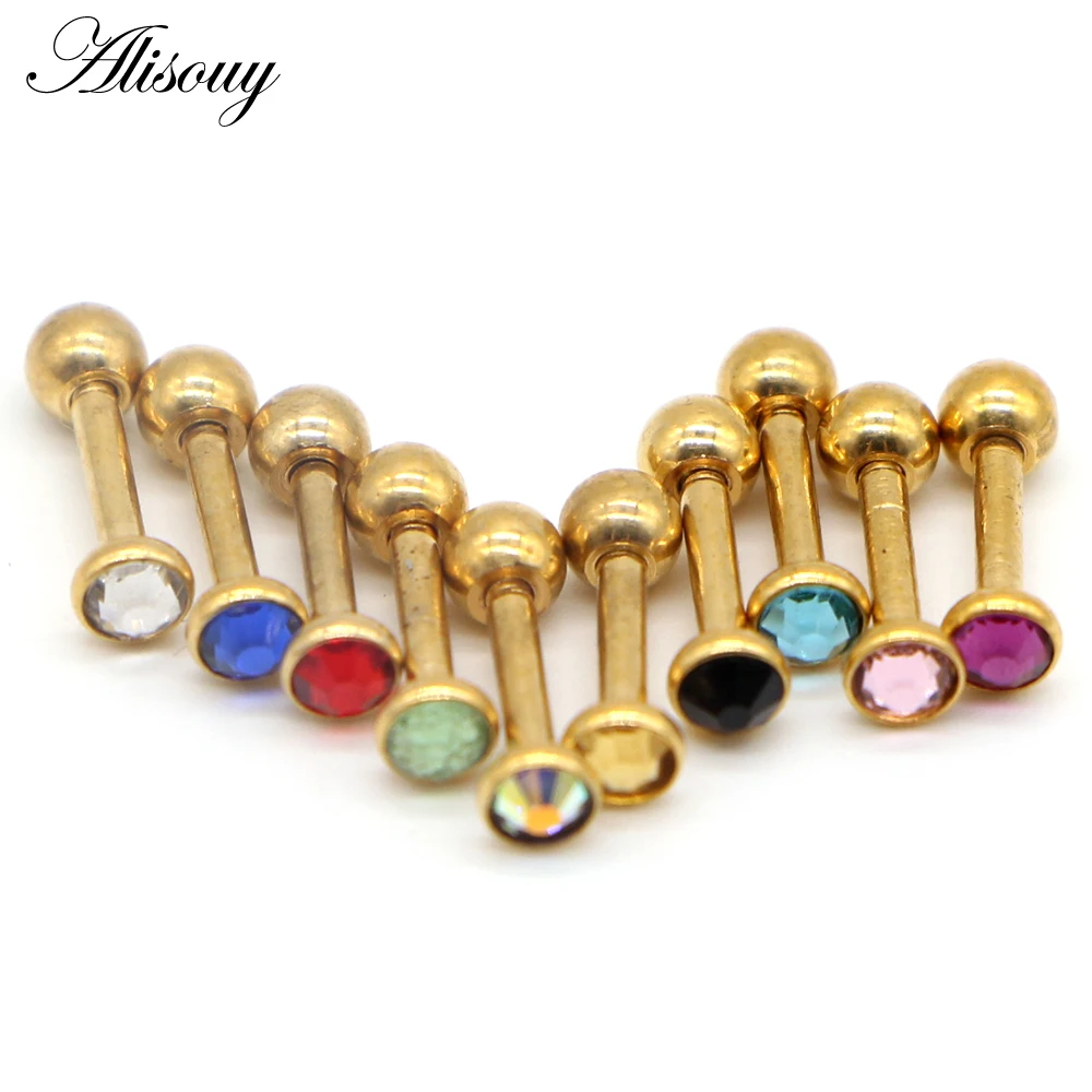 Alisouy 1pc Steel Stud Earring Tragus Cartilage Barbell With Zircon Fashion Ear Body Piercing Jewelry For Women 16 Gauge 1/4