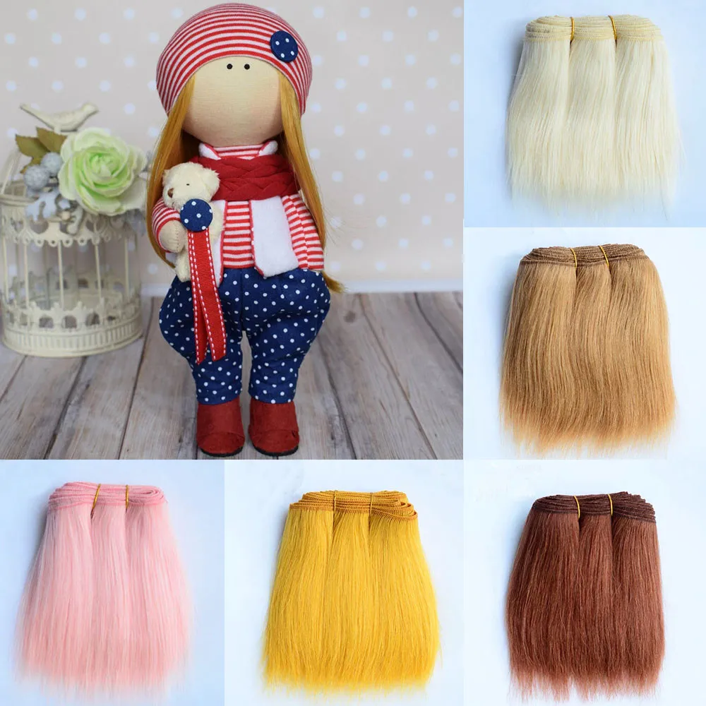 Wool Hair Extensions 18cm Khaki Pink Black Straight Wool Hair Pieces for All Dolls DIY Wigs Hair Wefts Doll Accessories