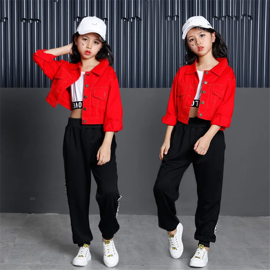 Teenage Girls Clothing Set 2021 Cotton Red Crop Jacket Top Pant Three Pieces Sets For Kids 8 9 10 11 12 13 14 15 16 Years Old