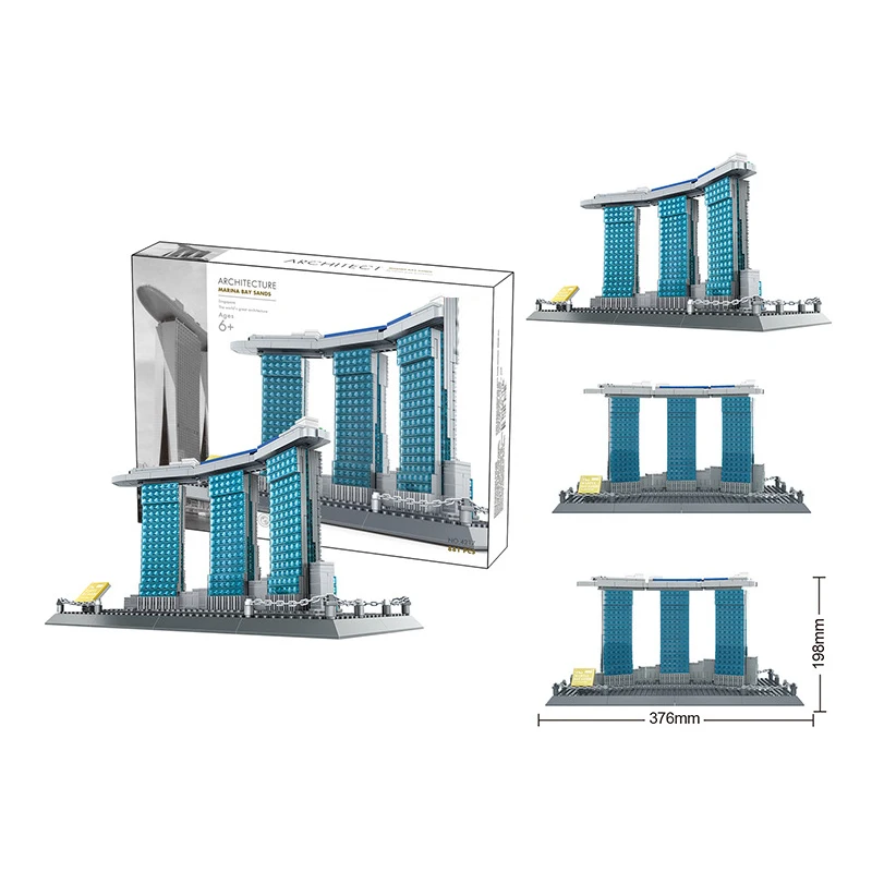 Wereldberoemde Moderne Architectuur Singapore Luxe Hotel Marina Bay Sands Bouwsteen Monteren Model Bricks Toy Collection