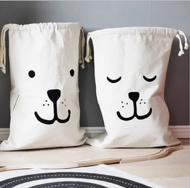 INS Large Baby Toys Canvas Bear Laundry Hanging Drawstring Bag Household Pouch Bag Housekeeping Toys 48*68cm