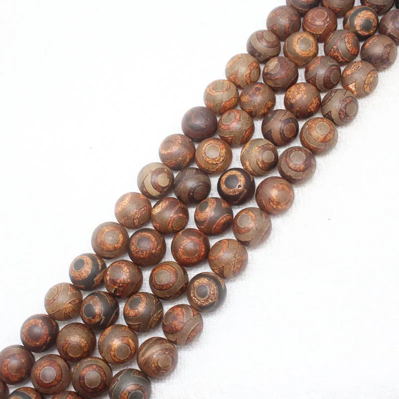 10,12mm Light Orange Three Eye Tibetan Dzi Beads Agates Stone Round DIY Loose Beads 15