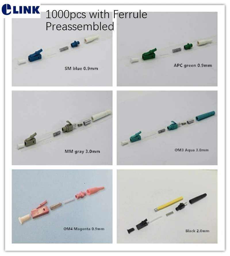 fiber connector KITS LC with ferrule Pre-assembled Simplex APC SM MM OM3 OM4 3.0mm 2.0mm 0.9mm ftth LC accesscories 1000PCS