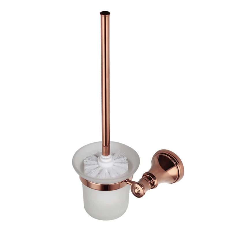 Rose gold Brass Toilet brush holder with glass cup High-quality Bathroom hardware accessories