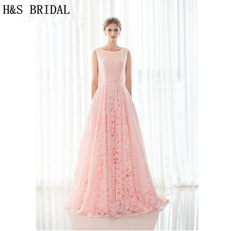 H&S BRIDAL Pink Lace Evening Gown Floor-length cheap long evening dresses robe de mariage 2020 Evening Party