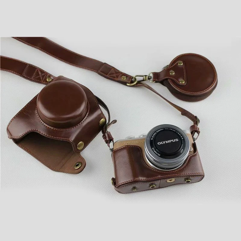 Pu Leather case Camera bag For Olympus PEN EPL9 E-PL9 E-PL10 14-42EZmm 12-32 Camera protective cover shell With strap Mini Pouch