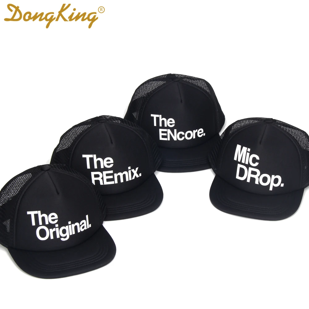 DongKing Family Trucker Hat Original Remix Encore Mic Drop Mommy Father Son Brother Sister Twin Set Caps Kids Birthday Hats Gift