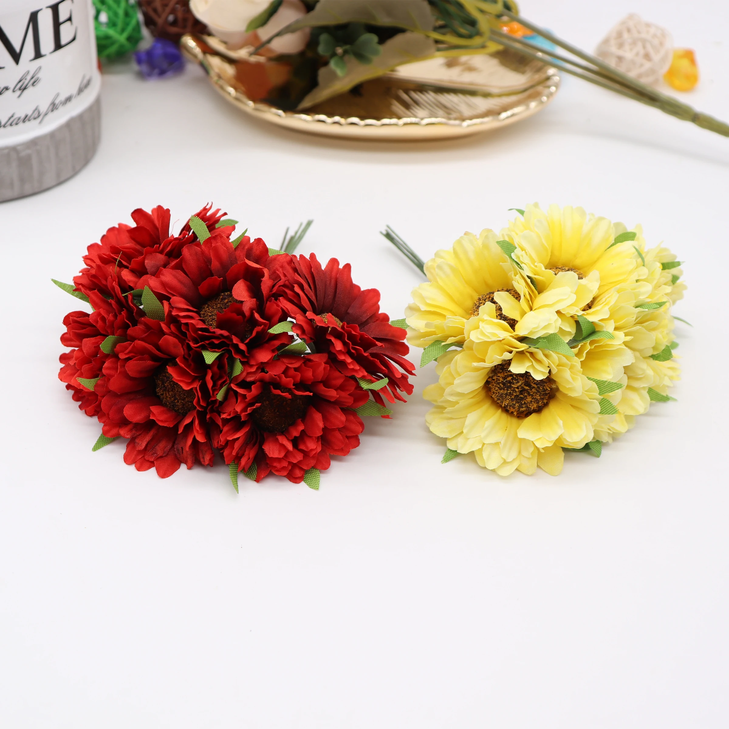 6pcs handmade gerbera fashion home garden bride diy wreath material wedding banquet decoration artificial flower scissors crown