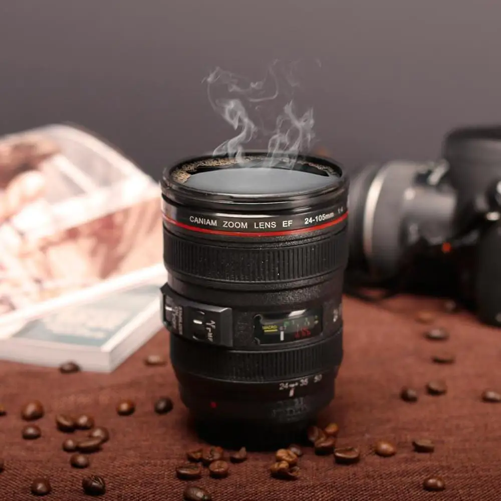 50ml Camera Lens Coffee Mug/Cup With Lid Photo Coffee Mugs ABS+Stainless Steel Travel Lens Mug Thermos