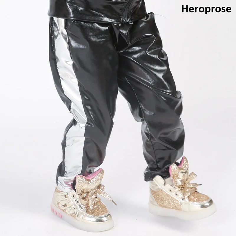 Spring Autumn 2021 Kid Adults Hip Hop Pant Side Silver Patchwork Stage Performance Wear Jazz Show Clothing Dance Harem Trousers