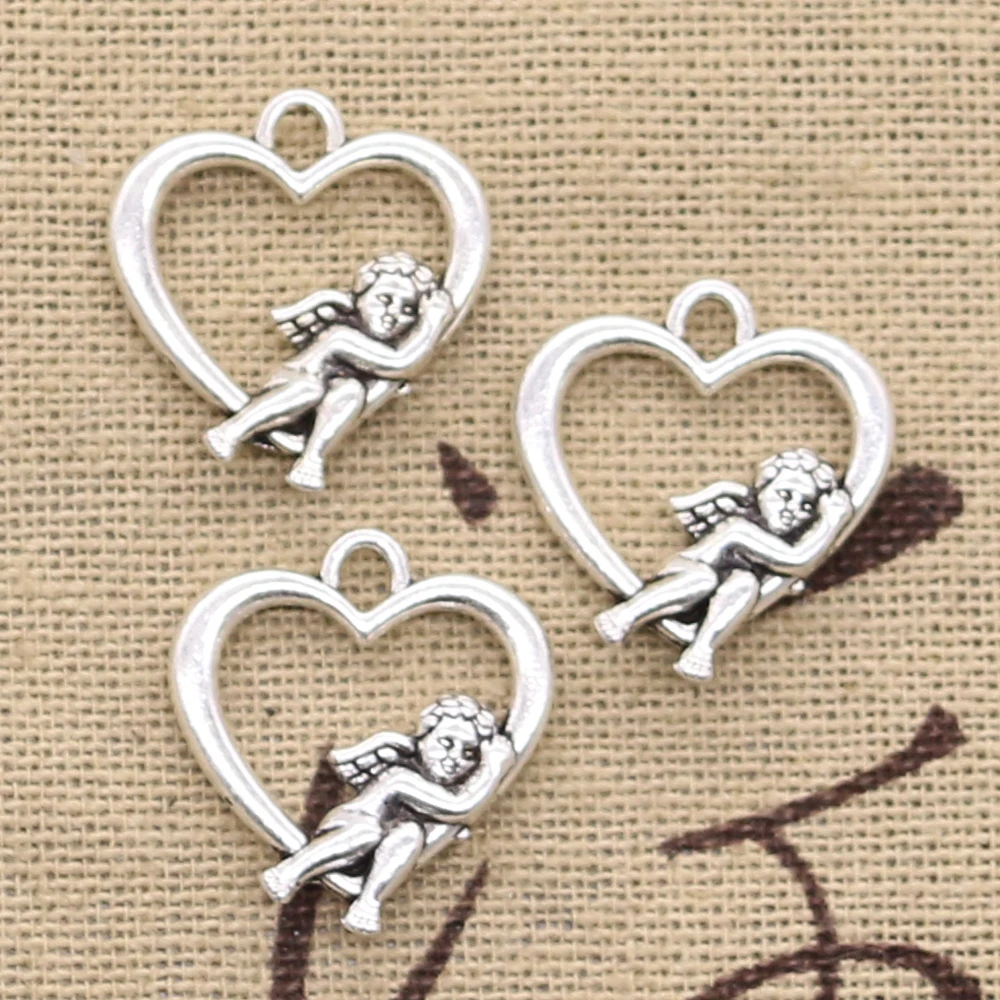 12pcs Charms Heart Lover Angel Cupid 20x18mm Antique Bronze Silver Color Plated Pendants Making DIY Handmade Tibetan Finding