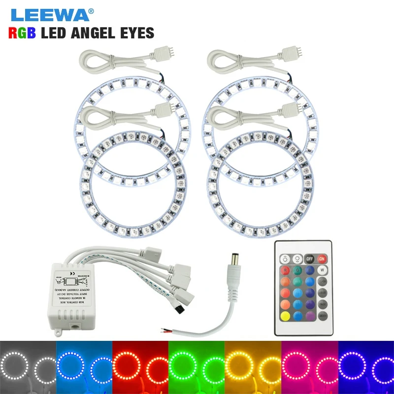 

LEEWA 2X70mm 2X80mm Car RGB Multi-Color LED Angel Eyes Halo Ring Light Kit Wireless Remote Control For Lada Vaz 2109 #CA1120