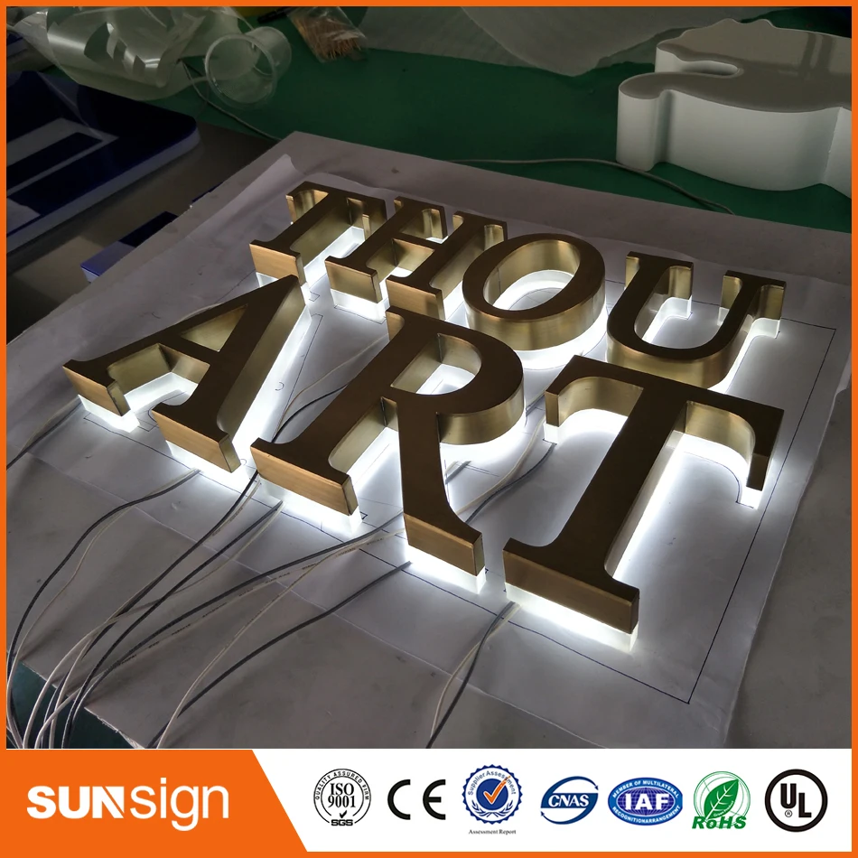 Sinais iluminados 3d das letras do canal do diodo emissor de luz das letras do signage backlit de aço inoxidável lustrado/escovado para anunciar personalizado