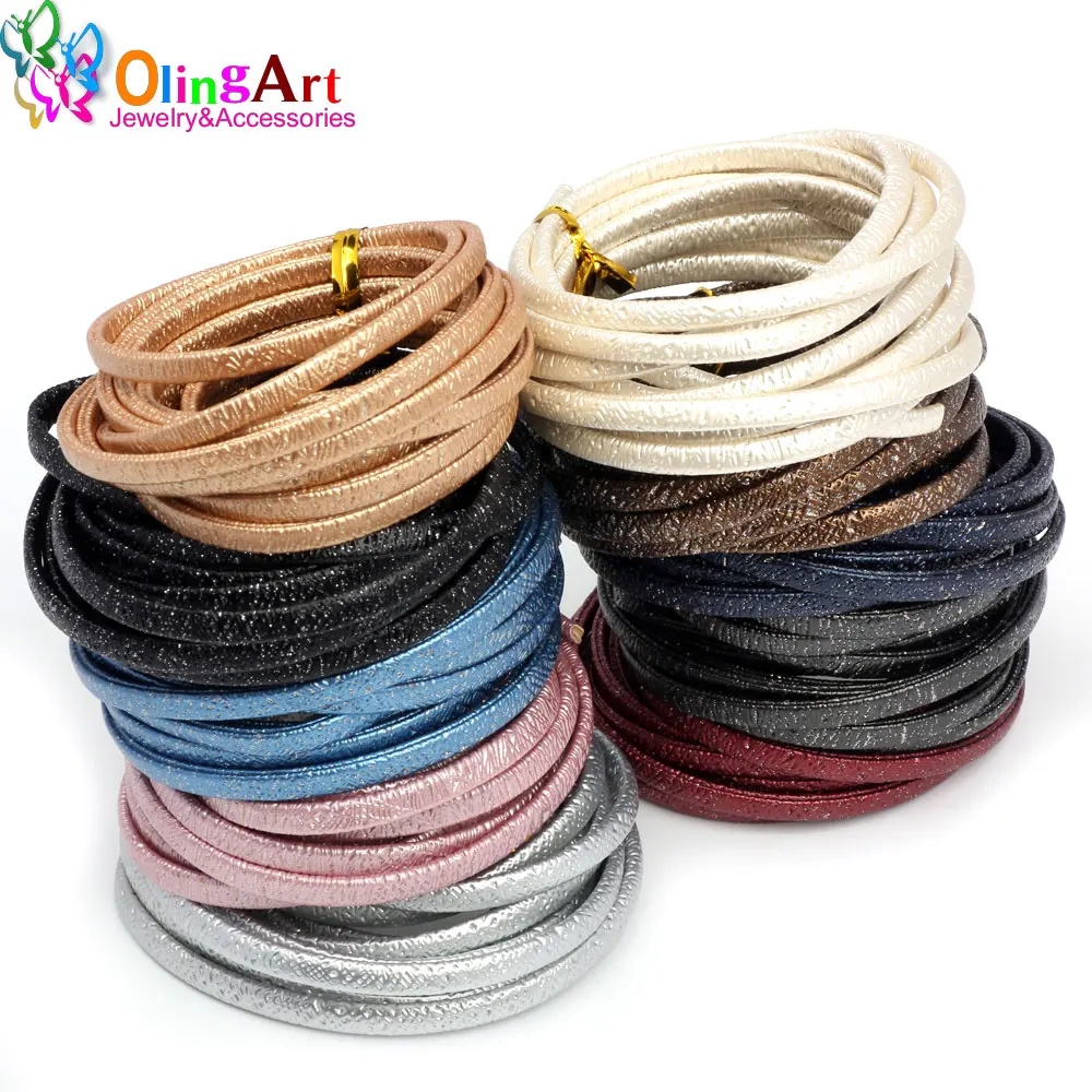 

OlingArt 5*2.5mm 2m/Lot Flat Double-sided PU Leather Rope Cords For European Style DIY Necklace Bracelet Choker Jewelry Making